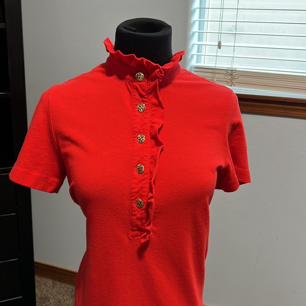COPY - Tory Burch Tops | Tory Burch Polo| Color: Red | Size: M | Ruffle Embelli…
